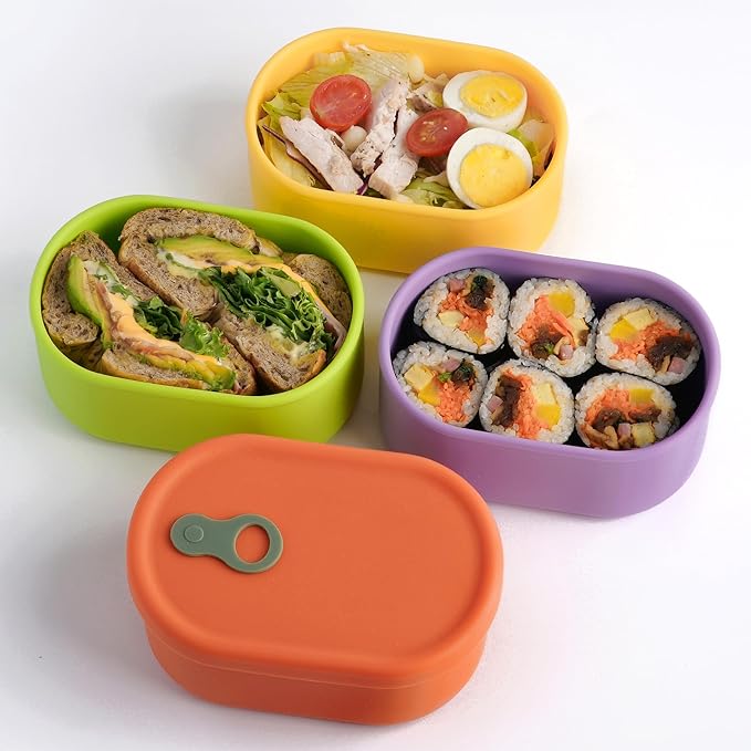 Premium Korean-Made Silicone Airtight Food Container with Steam Vent – BPA Free, Leakproof, Microwave & Freezer Safe Meal Prep. & Leftovers Storage (4p Multi-Color Set, 22 floz (650ml))