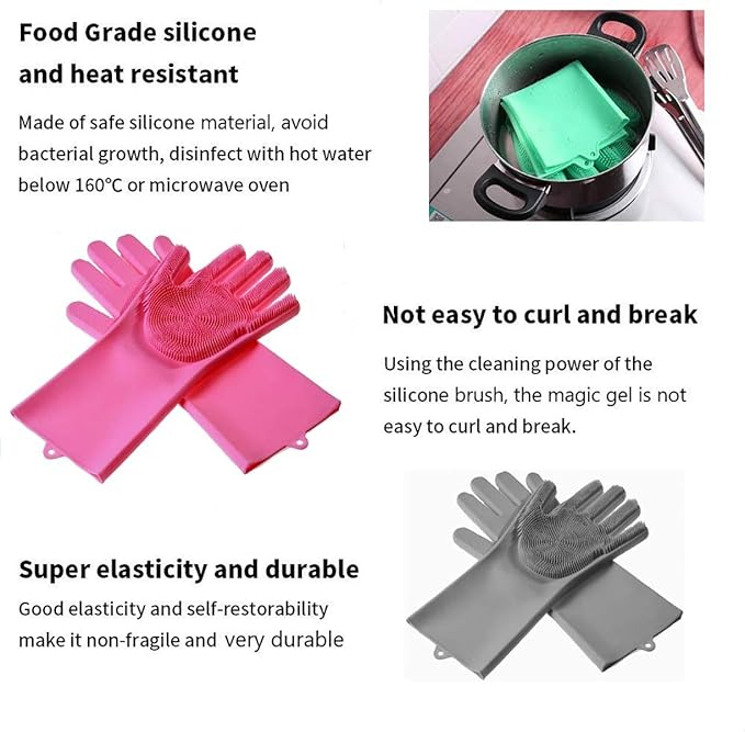 Magic Dishwashing Cleaning Sponge Gloves Reusable Silicone Brush Scrubber Gloves