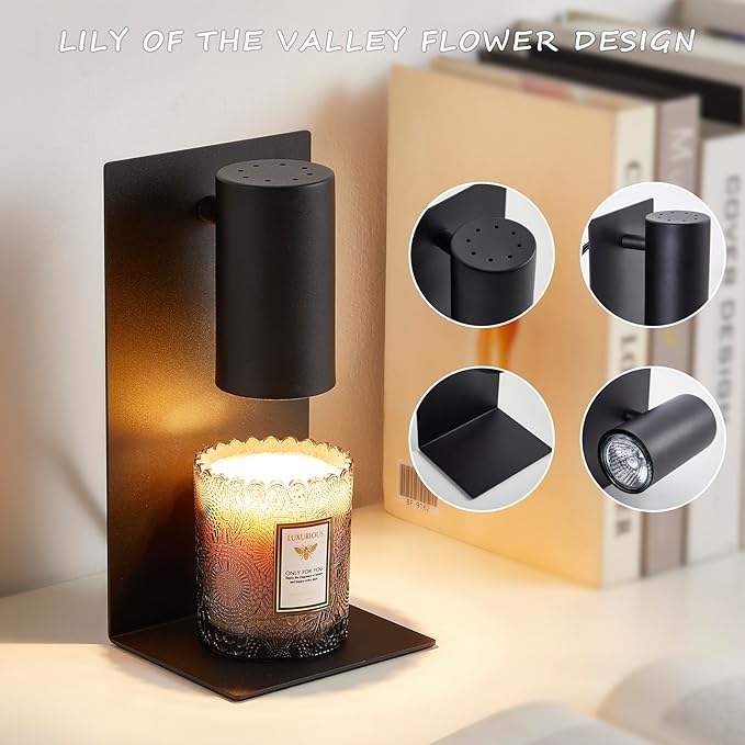 Black L-Shape Candle Warmer Lamp with Timer Dimmable, New Home Decor for Bedroom, Office, Modern Living Room, Christmas Birthday New Year Gift for Women Man