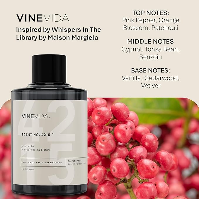 VINEVIDA [16 Oz] Scent NO. 4215 Inspired by Whispers in The Library | Premium Fragrance Oil for Candle Making & Soap Making | Candle Scents for Soy Wax | Scented Oils for Car Freshies & Bath Products
