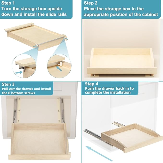 Pull Out Cabinet Drawer 25½” W x 21” D, Soft Close Pull Out Cabinet Organizer, Bottom Assembly