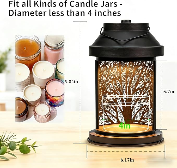 Candle Warmer Lamp - Vintage Candle Warmer Lantern with Timer & Dimming Function, Electric Candle Lamp Warmer Home Bedroom Decor Wax Melt Warmer Birthday Gifts for Women Mom (2 Bulbs Included)