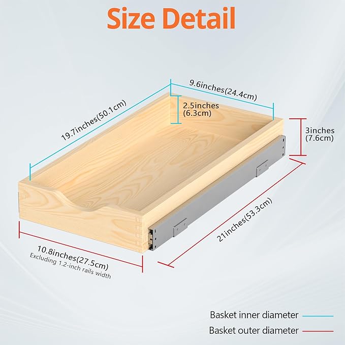 ZOINLIY Wooden Pull Out Cabinet Organizer, Slide Out Drawer for Kitchen Organizers and Storage, Soft Close, Heavy Duty, Fully Expandable