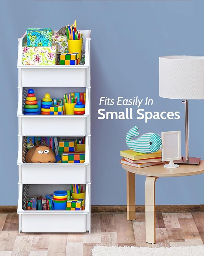 TidyFriend Stackable Storage Bins for Pantry, 4 Pack Stackable Bins For Organizing Food, Kitchen, and Bathroom Essentials (White)