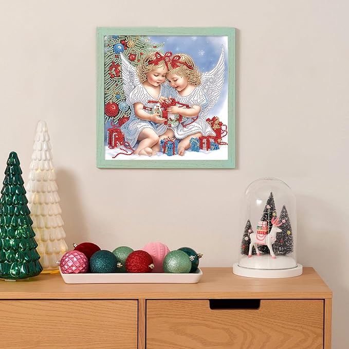 antor 5D Special Shape Diamond Art Kits for Adults Beginners, Christmas Angel Crystal Rhinestones Diamond Painting Kits, DIY Diamond Art Canvas for Home Wall Decoration Gift 12×12 Inch