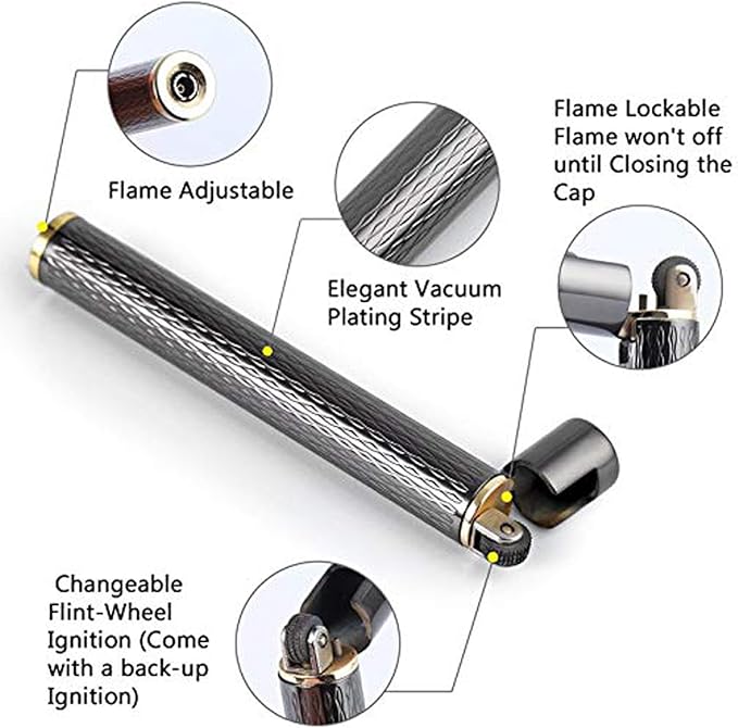 Lighter Cigarette Shaped Butane Refillable Fire Starter with Back-up Flints Gifts for Men Women Lady (Excluding Butane) (Black)