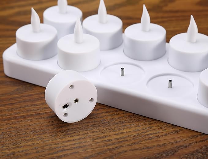 WoneNice Rechargeable Tea Lights Flickering Flameless Candles with Charging Base and AC Adapter, Romantic for Lantern Party Restaurants Weddings Christmas and Holiday Decoration