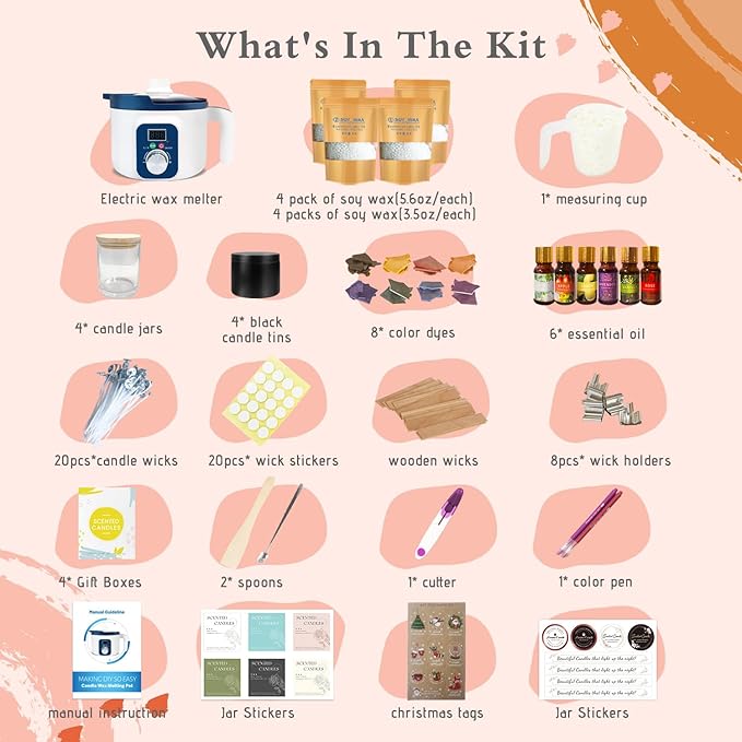 Complete Candle Making Kit with Wax Melting Pot Temperature Controlled, Wax Making Kit for Candles with Digital Warmer, Products to Make Scented Candles at Home
