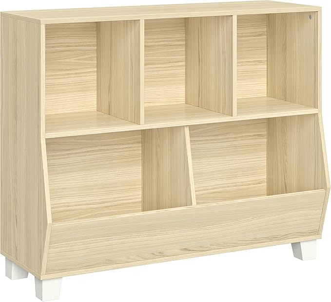 RiverRidge Catch-All Kids Toy Storage Organizer with 3 Cubbies and 2 Storage Bin Compartments - 35 Inch Wide Light Woodgrain Kids Room Decor Toy Organizers and Bins