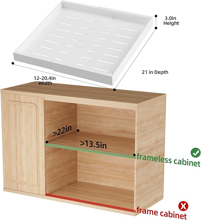 DEKAVA 2 Pack Pull Out Cabinet Organizer Expandable, Adhesive with Nano Film, Pull Out Drawers for Cabinets in Kitchen, Pantry or Bathroom (White, 21"DEEPX[12"-20'']Width-2PACK)