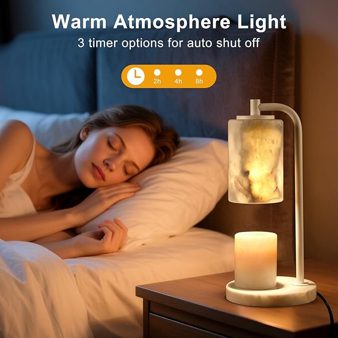Marble Candle Warmer Lamp with Timer & Dimmer- Flameless Wax Melt Warmer, Electric Candles Warmer, Unique Textured Table Lamp for Jar Candles, Elegant Home & Bedroom Decor, Perfect Housewarming Gift