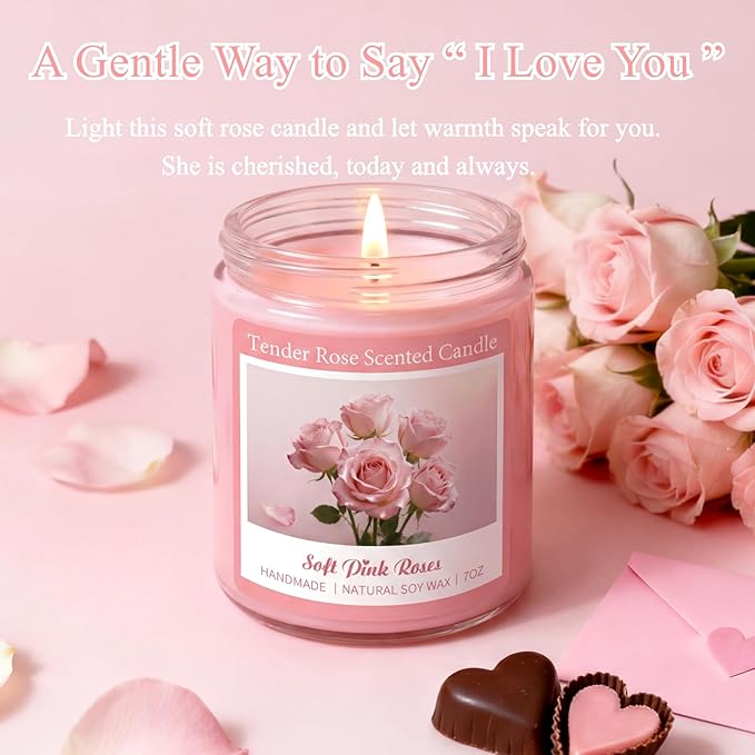 Homsolver Tender Rose Scented Candles, Natural Soy Candle Valentines Mothers Day Gifts for Mom Wife Her Girlfriend, Anniversary Birthday Gifts for Women, Novelty Jar Candle with 50+ Hours of Burn