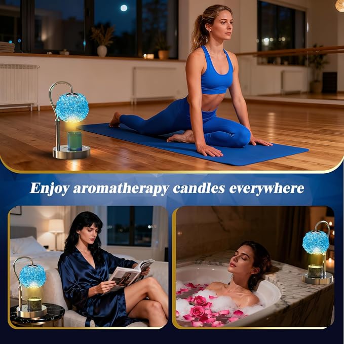Luxury Candle Warmer Lamp with Timer & Dimmable Brightness, Crystal Gemstone Shade & Premium Base - Adjustable Wax Melt Warmer for Home Decor(Blue)