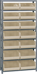 Quantum Storage Systems QSBU-250IV Giant Open Hopper Steel Shelving System, 12" D x 36" W x 75" H, with 8 Shelves and 14 QUS250 Bins, Ivory