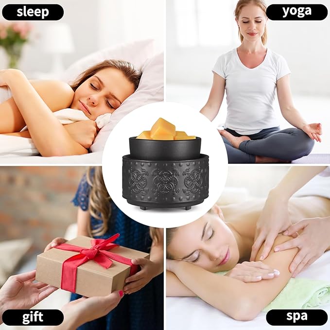 Mocosa Ceramic Wax Warmer Wax Melt Warmer for Scented Wax 3-1 Electric Candle Warmer Home Fragrance Wax Burner Perfect Christmas Gifts for Mom Women(Black-Granular)