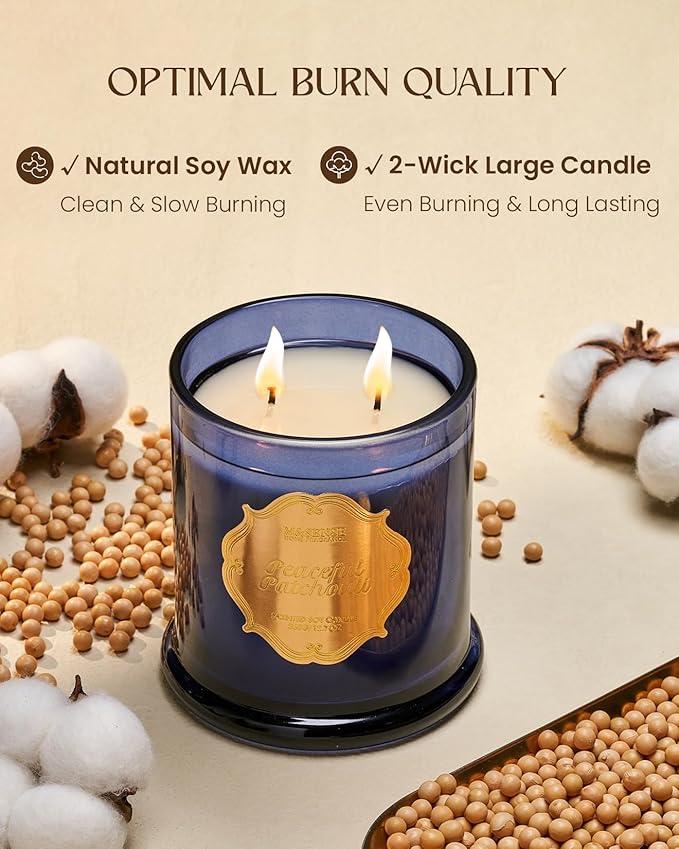 M&SENSE Peaceful Patchouli Soy Candles for Home Scented, Organic Non Toxic 2 Wick 12.7oz 75 Hour Long Lasting, Winter Candle for Spa Meditation Relaxation, Housewarming New Year Gifts