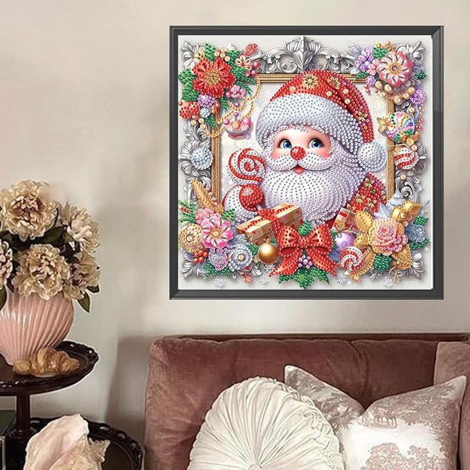 5D Santa Claus Special Shape Diamond Art Kits for Beginners, Christmas Winter Theme Diamonds Painting Kits for Adults,DIY Crystal Rhinestones Diamond Paintings for Home Wall Decor 12×12Inch