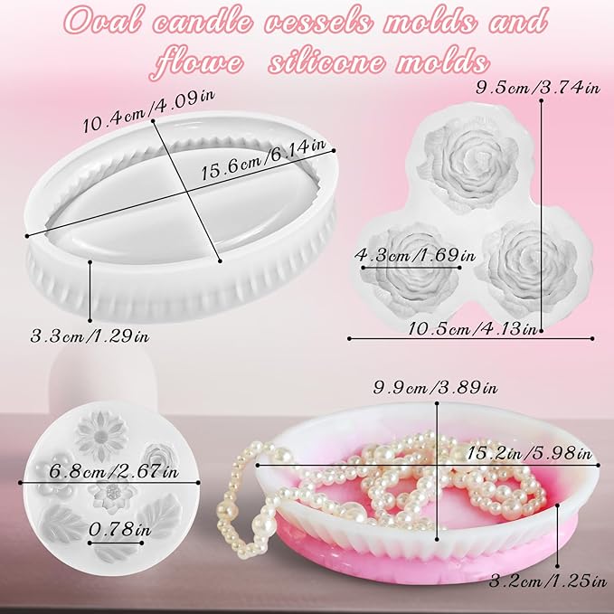 Peony Candle Molds, 3Pack Peony Silicone Molds for Candle Making, Peony Flower and Elliptical Candle Vessel Mold Set for Handmade Scented Aromatherapy Candles, Mothers Day Gifts