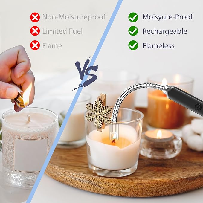 Rechargeable Electric Candle Lighter for Deep Jars - Windproof & Flameless Arc Lighter for Home Decor, Aromatherapy & Arthritis Friendly Gifts (2 Pack - Black&Rose Gold)