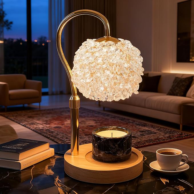 Luxury Candle Warmer Lamp with Timer & Dimmable Brightness, Crystal Gemstone Shade & Premium Base - Adjustable Wax Melt Warmer for Home Decor