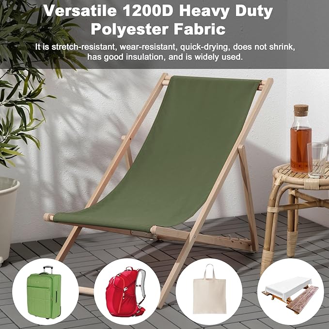 Thickened Waterproof Canvas Fabric by The Yard, 1200D 58" W Outdoor Upholstery Material Heavy Duty Fabric Water Resistant Sewing Material for Chair Patio Cushion Purse Bag, 1 Yard Army Green