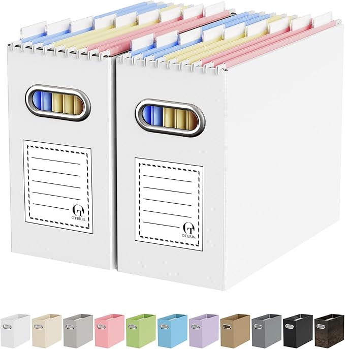 Oterri Cardboard File Organizer Box for Hanging File Folders Letter Size,File Box for Computer Desk,File Cabinet,Working Home,Office,Classroom（White,Letter Size - 2 Packs）
