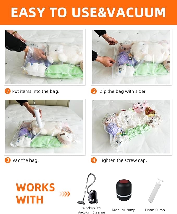Vacuum Storage Bags for moving, Vacuum Seal Bags for Memory Foam, Latex, Clothing & Bedding, Space Saver Bags for Organization and Storage (Medium)