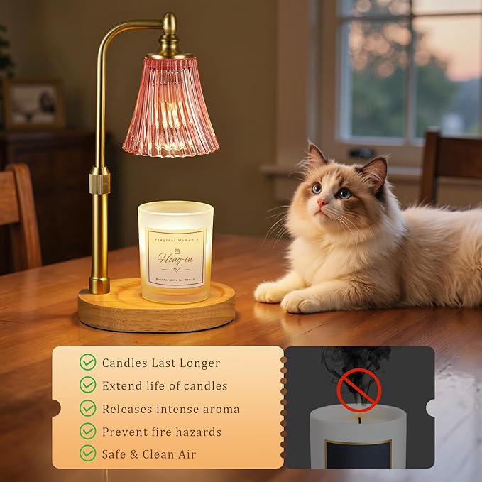 Hong-in Pink Candle Warmer Lamp with Timer Dimmable,Birthday Gifts for Women,Adjustable Height Wax Melt Warmer for Jar Candles,House Warming Gifts New Home,Ideal for Office,Dorm,Bedroom Home Decor