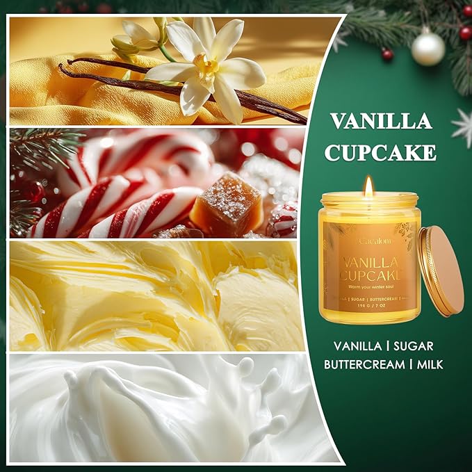 Christmas Soy Candles for Christmas Home Decor Non-Toxic Aromatherapy Scented Candles for Holiday Christmas Gifts, Cozy Cute Jar Candle, Winter Candle for Women Men, Vinilla Cupcake Candle