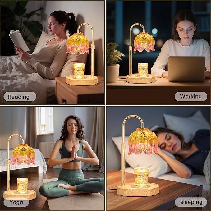 Flower Candle Warmer Lamp for Jar Candles with Timer & Dimmer, Adjustable Height Fits Large Jars up to 7.08" Tall, Flameless Wax Warmer, Cozy Bedroom Home Decor, Gift for Mom Women,Light Pink