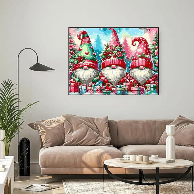 Meothan Framed Paint by Numbers Kits for Adults, Christmas Gnomes Paint by Number on Canvas with Easel for Home Wall Decor 11.8x15.7inch (30x40cm)