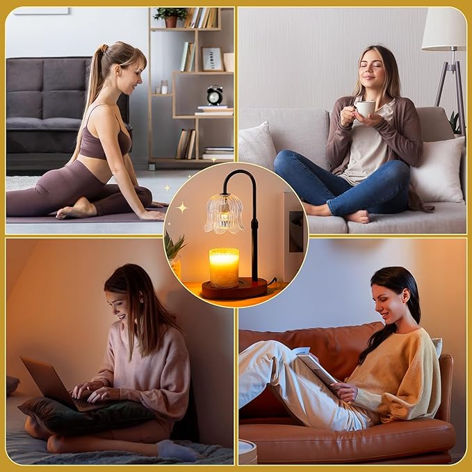 CRMILL Candle Warmer Lamp Electric Timer - Candles Height Adjustable Dimmable Warmers Scented Flower Lamps No Flame Heat Warm Melt Wax Jar Modern Home Decor Table Lights for Home Living Bedroom