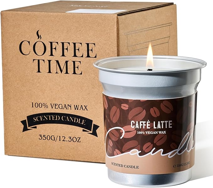 M&SENSE Coffee Candles Latte Scented, Soy Wax 12.3oz 75 Hours Long Lasting Clean Burn, Stress Relief Aromatherapy Gifts for Coffee Lovers, Cozy Winter Holiday Home Decor
