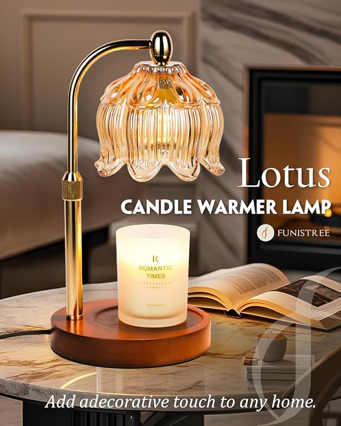 Candle Warmer Lamp with Timer Dimmable, Height Adjustable, Birthday Gifts for Women Mom, Suitable for New Home Decoration, Anniversary Lotus Flower Candle lamp, with 2 Bulbs, Suitable for Jar Candles
