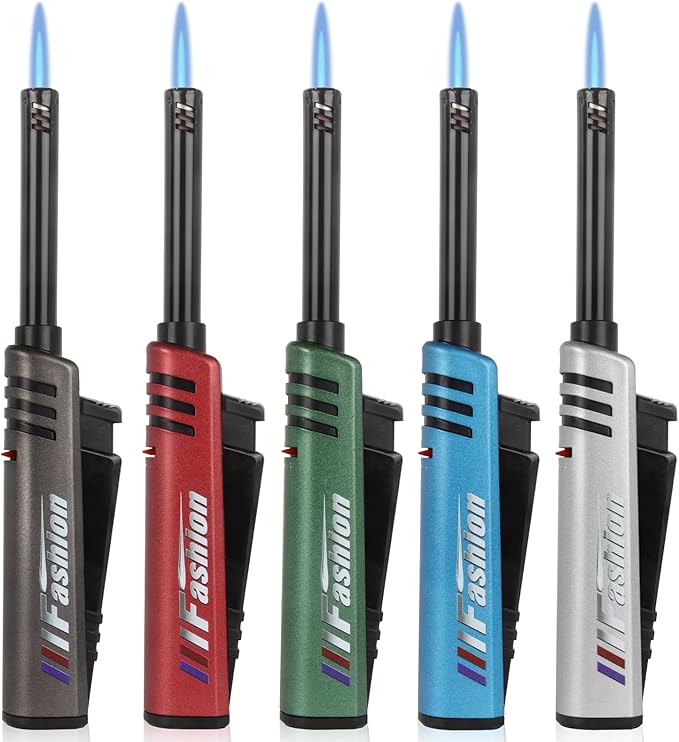 5 Pack Torch Lighters Multipurpose Durable Metal Construction Gas Windproof Lighter Wand Refillable for Kitchen Fireplace Pilot Light DIY BBQ Grill Stove