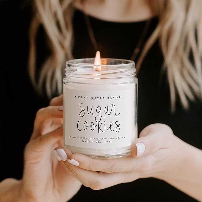 Sweet Water Decor Sugar Cookies Scented Candle - Sugar Cookies, Vanilla, and Buttercream Scented Christmas Candles and Decor for Home - 9oz. Clear Jar Soy Candle, Made in The USA
