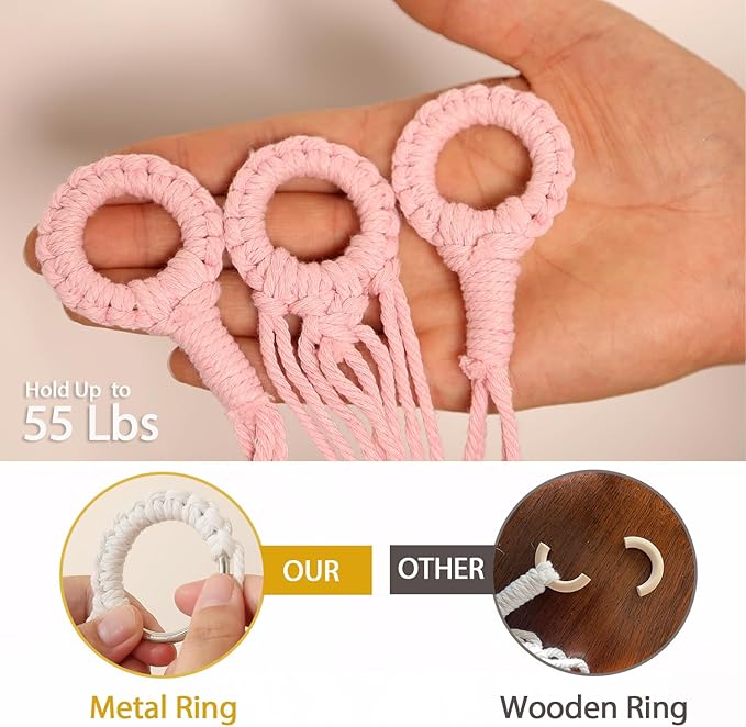 YKBU Stuffed Animals Hammock Corner Hanging Net with Wooden Beads Macrame Stuffed Animal Storage Ideas Plush Holder Toy Organizer for Boho Nursery Playroom Bedroom Kids Room Décor (light pink, Large)