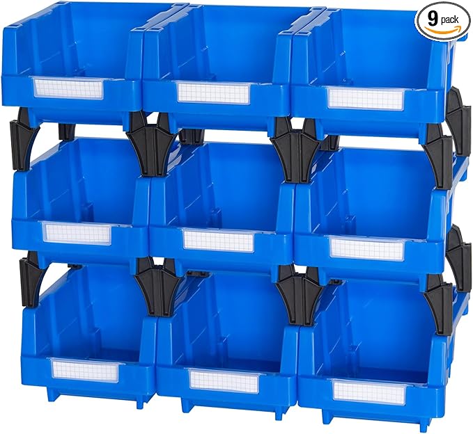 Small Plastic Stackable Hanging Storage Bins,5-1/3"X4-1/5 X3,Blue, 9 pack,