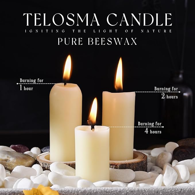 15 Pack Natural Thin Beeswax Pillar Candles - 1.3 inch Wide Dripless Bees Wax Candles, Smokeless Clean Burning for Home, Meditation, Relaxation, Emergency & Power Outages (Off White Beeswax)