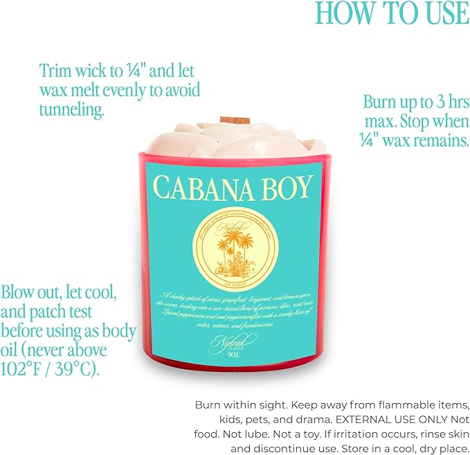 Body Oil Massage Candle | Melts into Skin Softening Warm Massage Oil - Natural Wood Wick - Soy & Coconut Wax – Citrus & Bergamot with Floral Scents - Self Care Gift (Cabana Boy 9oz)