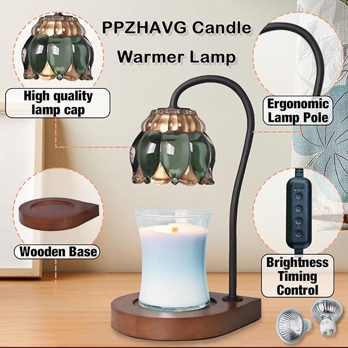 PPZHAVG Candle Warmer Lamp Birthday Gifts for Women Mom, Mothers Day Gifts, Compatible with All Jar Candles, Wax Melt for Candle Home Decor, Modern Farmhouse Decor, Candle Warmer Timer DarkGreen