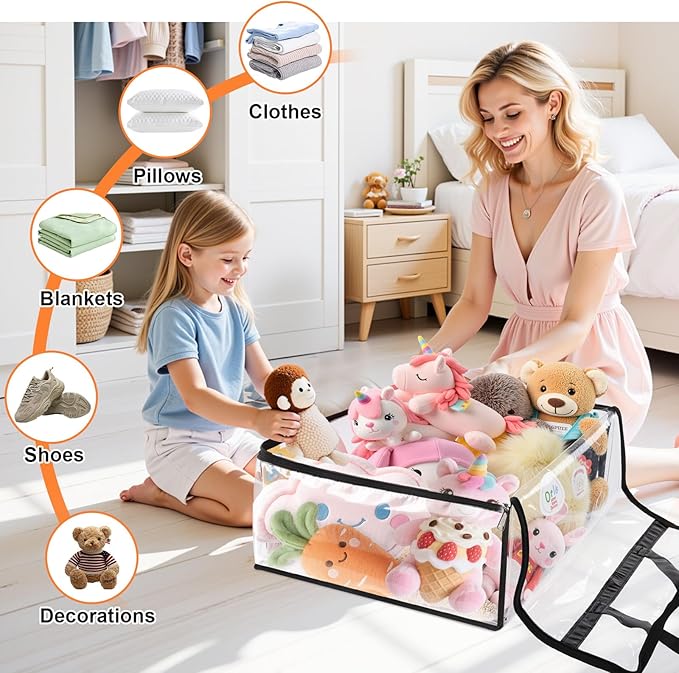 SpaceTrove Clear Clothes Storage Bags, 8 Pack Closet Organizers and Under Bed Storage Containers, Foldable Moving Bags with Zippers for Comforter, Blanket, Bedding, Duvet, PVC Packing Bags 90L