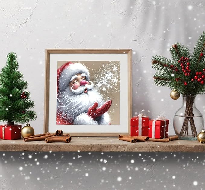 APTDYIGL 5D Christmas Diamond Painting Kits for Adults Beginner,DIY Santa Diamond Art Kits for Adults,Round Full Drill Diamond Dots with Gem Art Kits,Home Wall Decor 13.7X13.7inch