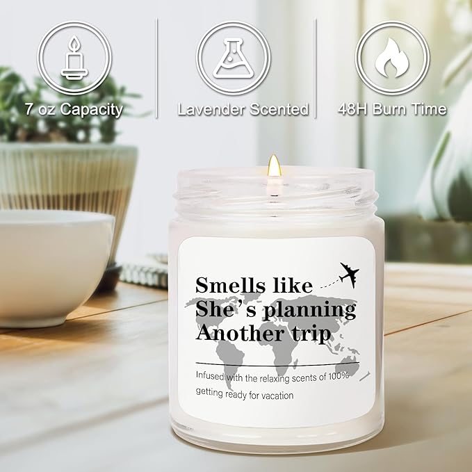 Lavender Candles - Funny Travel Gifts for Women, Christmas Gift for Travelers Women, Girls Trips Gifts