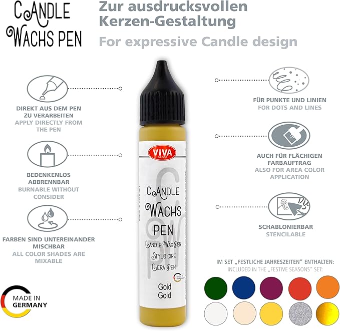 Candle Wax Pen Set - Festive Seasons - 10 Colors 0.95 fl. oz Each in Storage Box | DIY Candle Decorating Kit | Wax Pens for Baptism & Holiday Candles | Candle Paint Pens | Gift & Craft Set