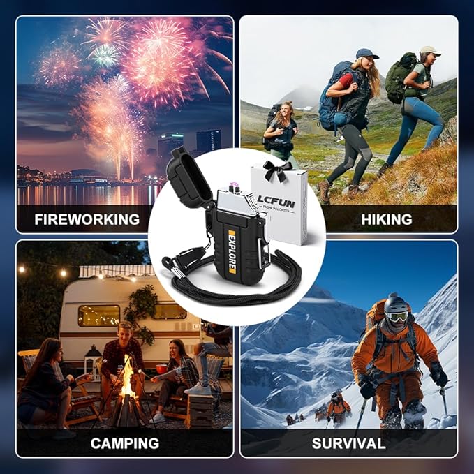 LcFun Electric Lighter USB C Rechargeable Plasma Lighter Windproof Flameless Arc Lighters, Waterproof Matches for Camping Hiking Hunting, Survival Tactical Gear Gifts for Men Fathers Husband