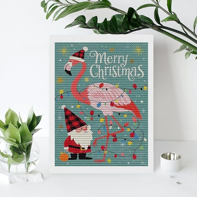 AIVKIEJK Diamond Painting Kits for Adults - Festive Flamingo Christmas Santa Hat Painting DIY 5D Full Drill Diamond Dots Paintings with Diamonds Gem Art and Crafts Home Decor 12"x16"