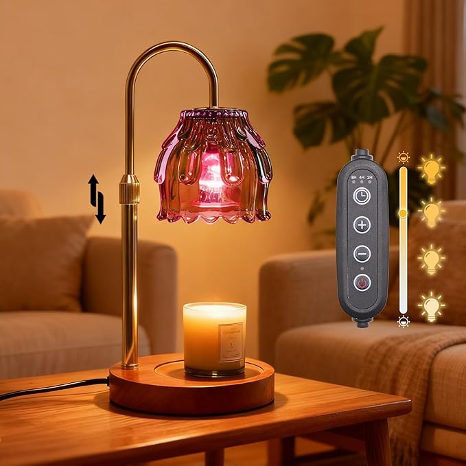 Candle Warmer Lamp with Timer and Dimmer 4-Level Dimmable Flower Light Heat Lamp for Jar Candles Adjustable Height Modern Cute Home Decor for Living Room Bedroom and Best Gift for Friends Lover.Purple