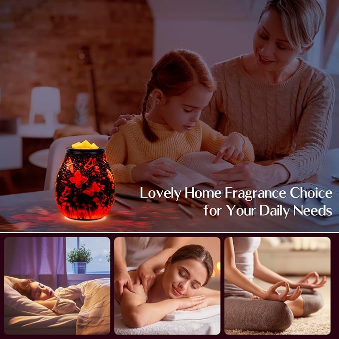 EQUSUPRO Wax Melt Warmer Wax Melter Wax Burner for Scented Wax Melts Electric Fragrance Warmer for Wax Cubes & Tarts, Vivid 3D Design 7 Colors LED Light Gift & Decor for Home Office (3D Butterfly)