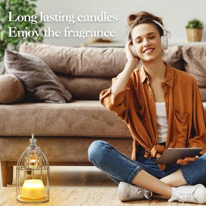 Candle Warmer lamp，Wax Warmer for Scented Wax with dimmable Switch，Heating Aromatherapy Candle Without Flame and Smoke，Gentle Light for Home Decor (Silver)